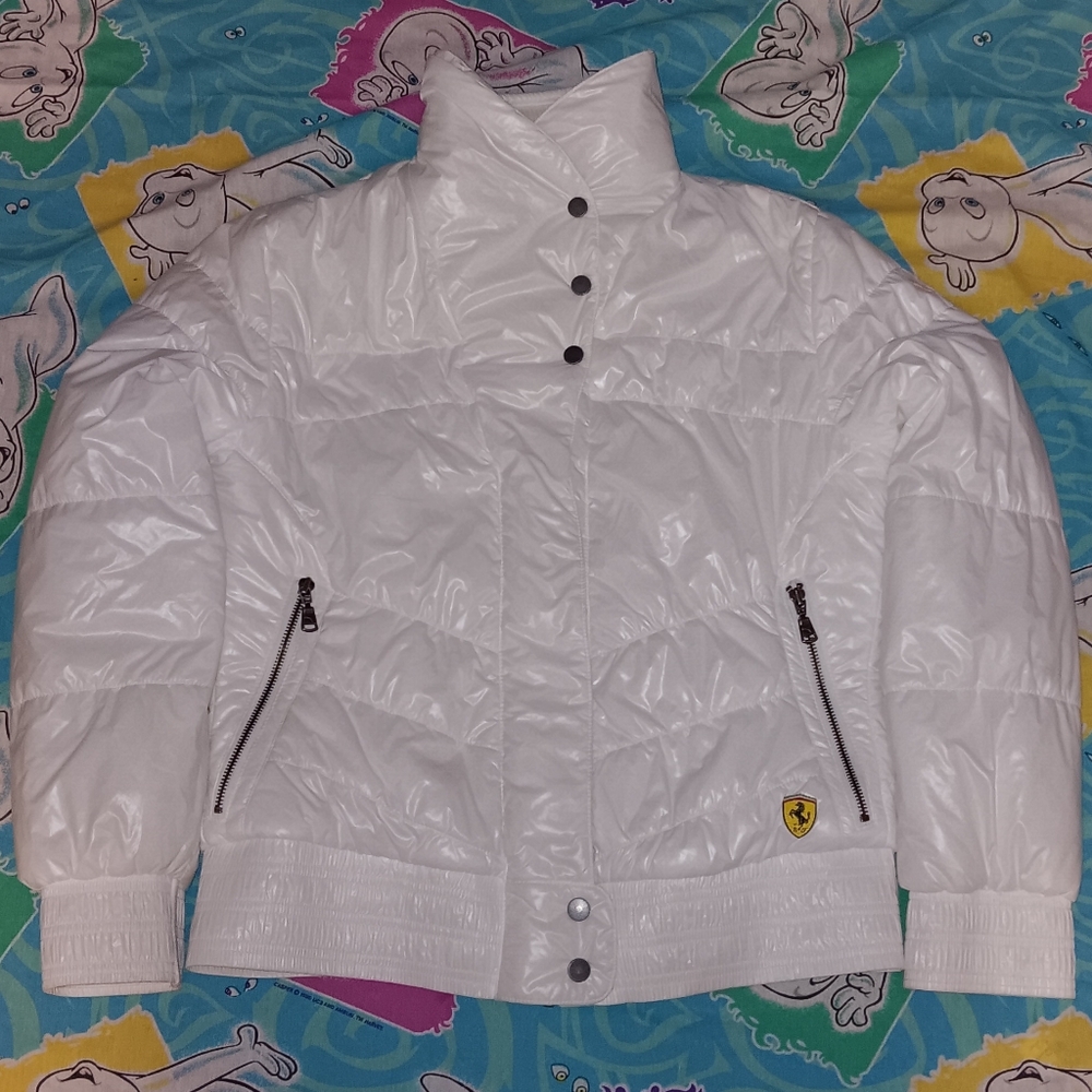 Ferrari Puma Racing White Puffer Jacket Coat Scuderia Race Car Vintage